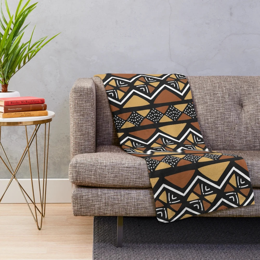 Multicolor African mud cloth plush blanket