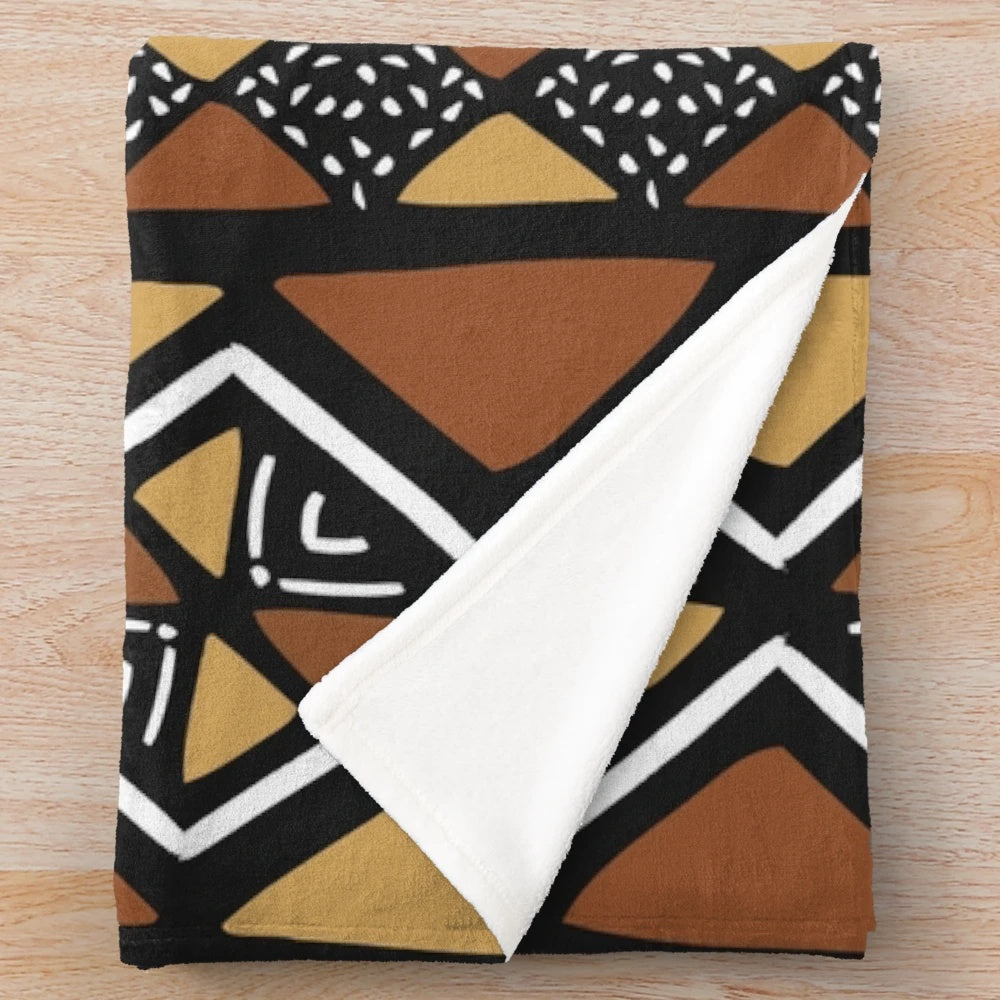 Multicolor African mud cloth plush blanket