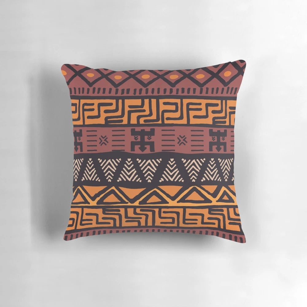 Colorful African-inspired geometric patterned decorative pillow