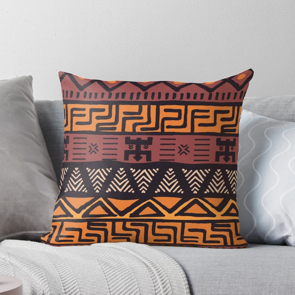 Colorful African-inspired geometric patterned decorative pillow