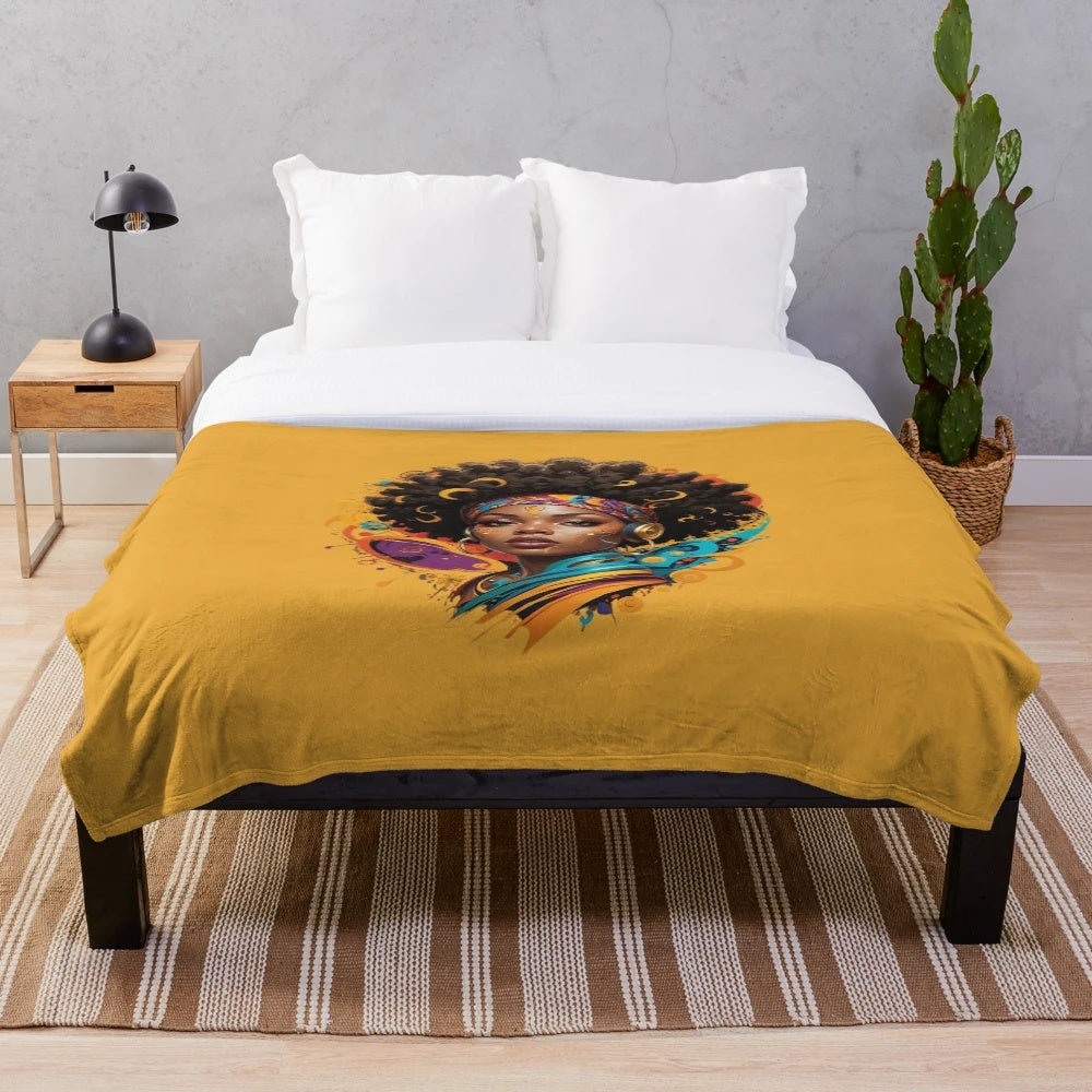 Afro-inspired plush blanket with vibrant patterns and textures