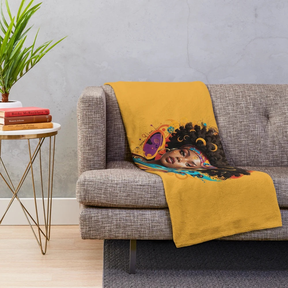 Afro-inspired plush blanket with vibrant patterns and textures