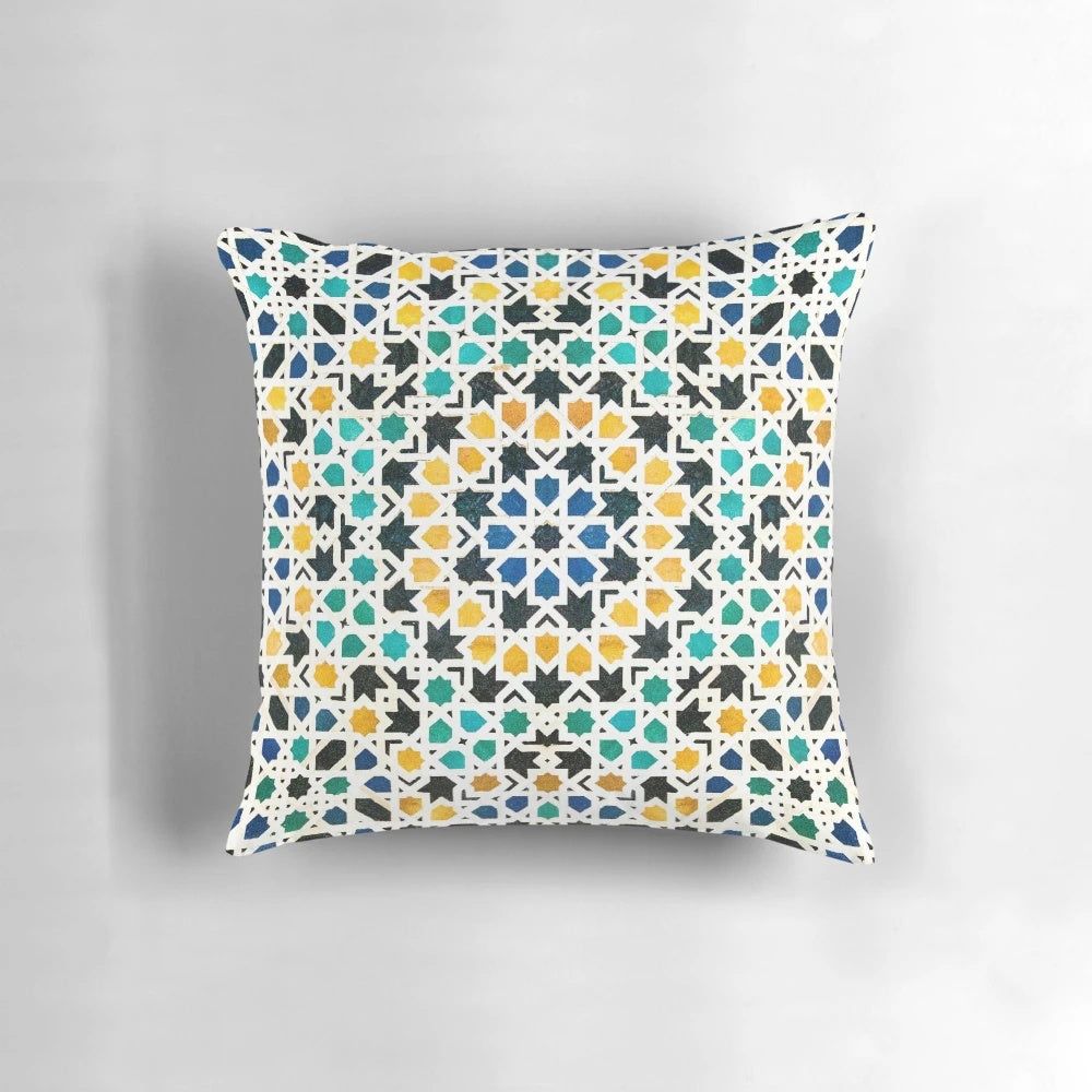 Alhambra tessellation pattern pillow with intricate Moorish design