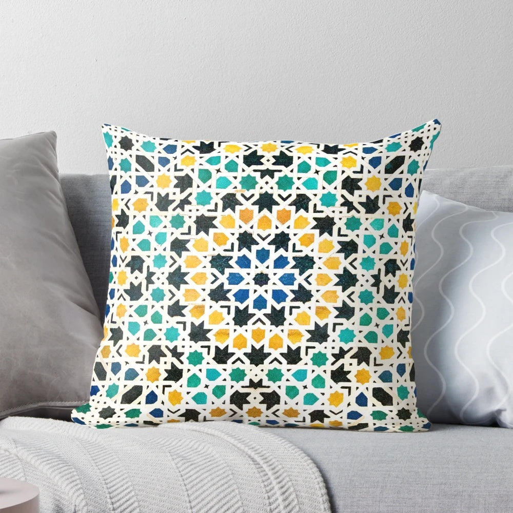 Alhambra tessellation pattern pillow with intricate Moorish design