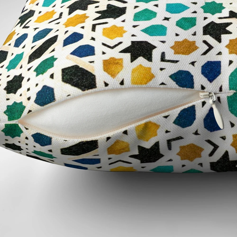 Alhambra tessellation pattern pillow with intricate Moorish design