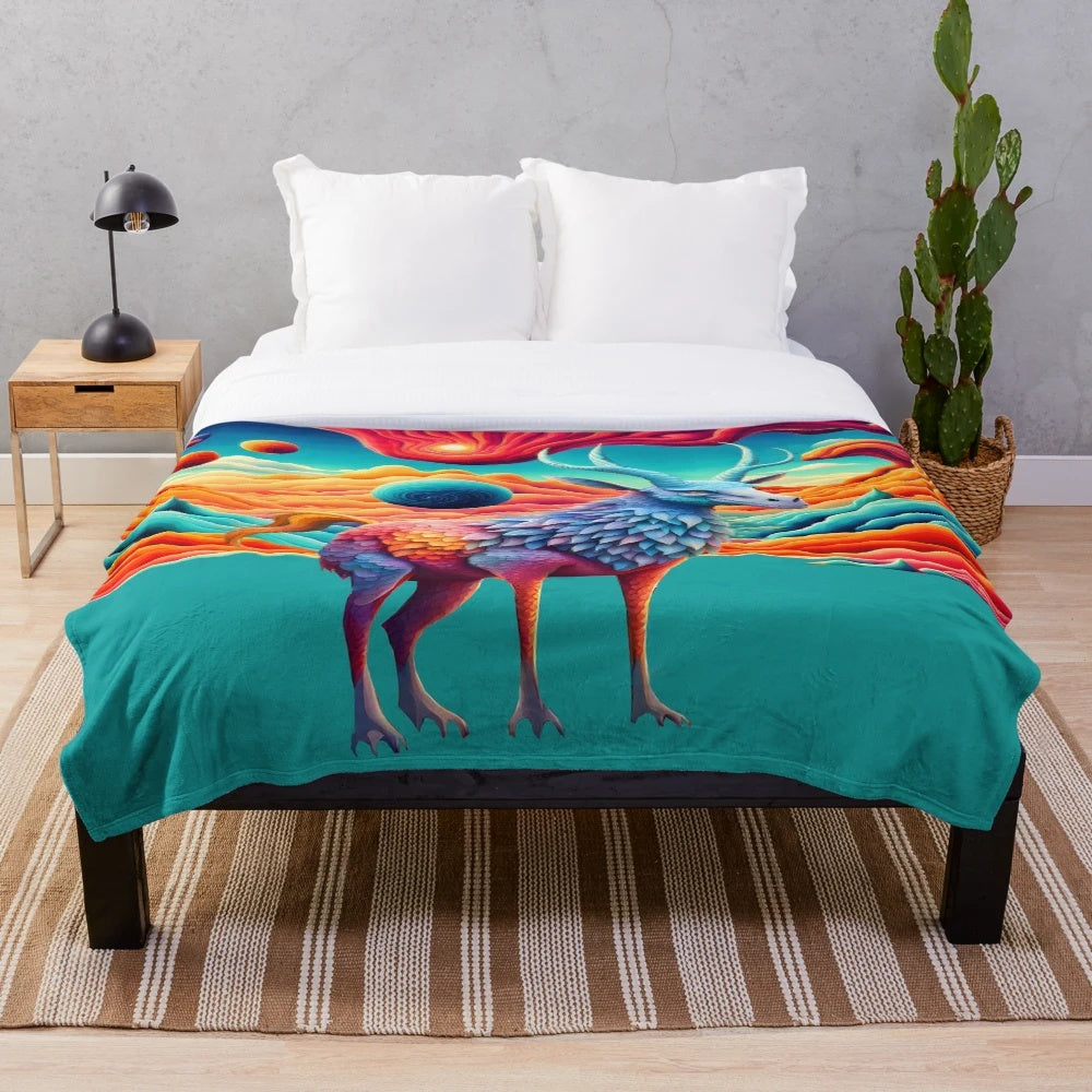 Colorful alien wildlife plush blanket