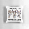 Colorful illustration of a cute alpaca on a decorative throw pillow
