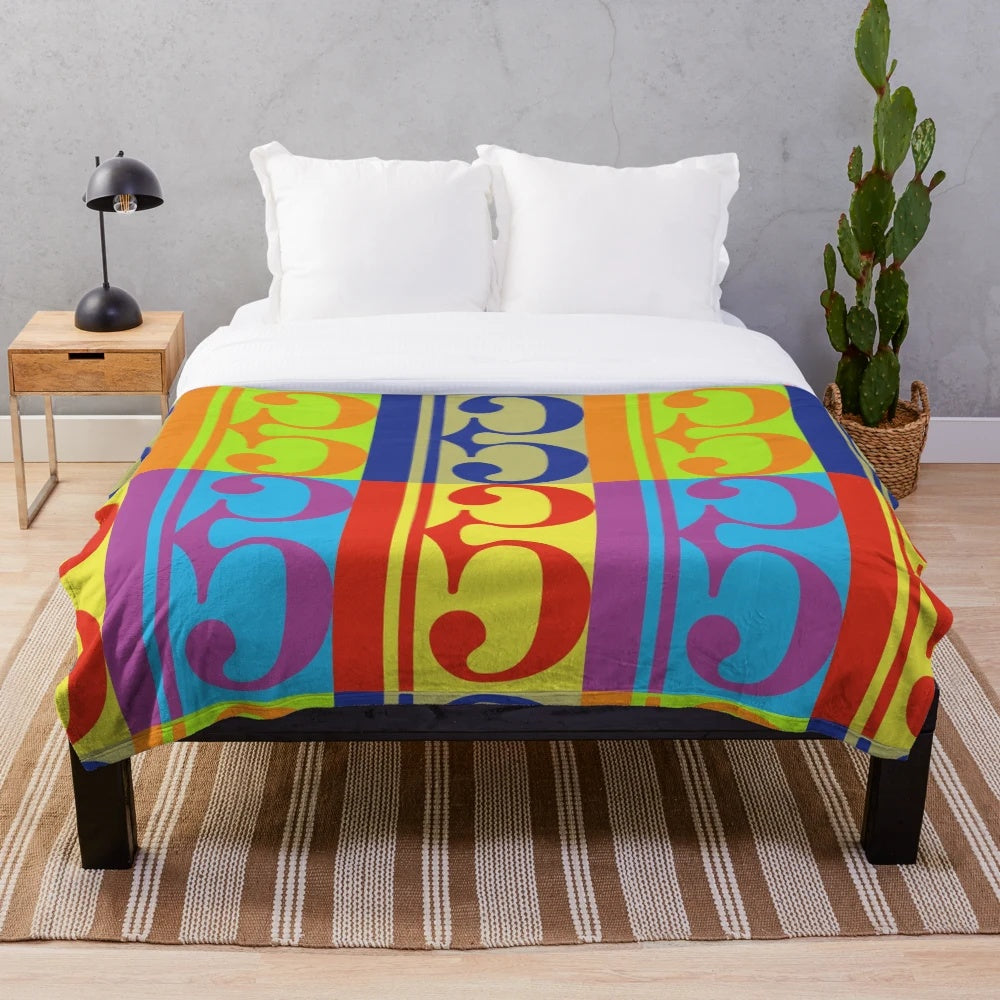 Colorful alto clef design plush blanket for music enthusiasts