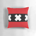Amsterdam flag pillow with red, white, and black stripes and crosses