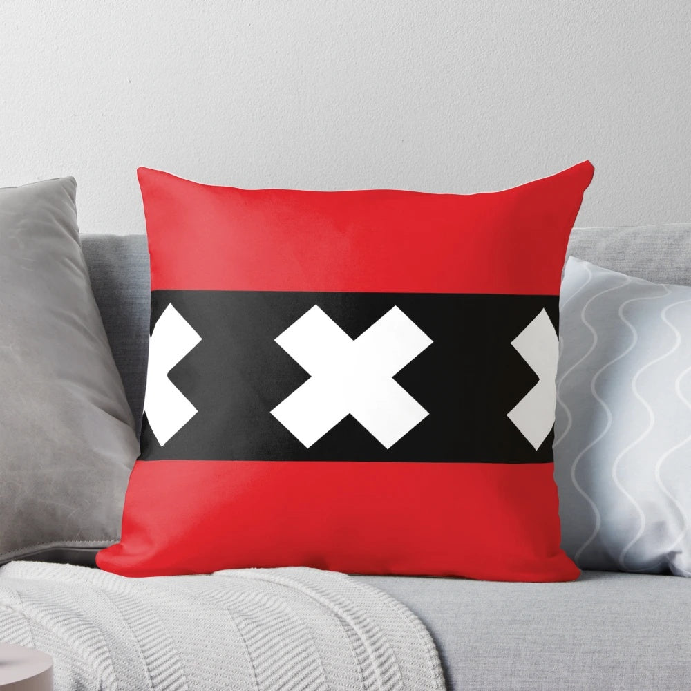 Amsterdam flag pillow with red, white, and black stripes and crosses