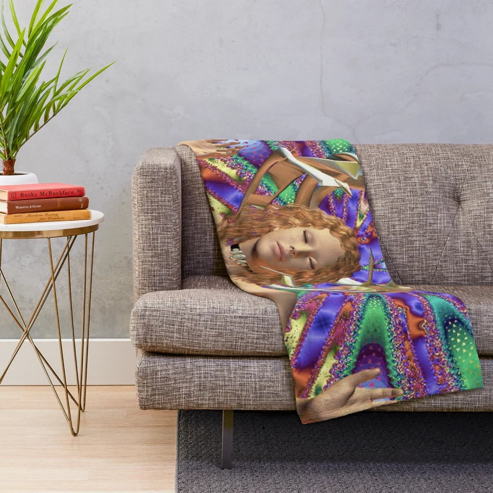 Colorful and vibrant plush blanket with a dreamy, artistic design