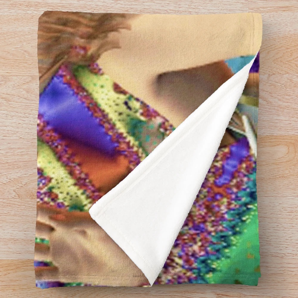 Colorful and vibrant plush blanket with a dreamy, artistic design