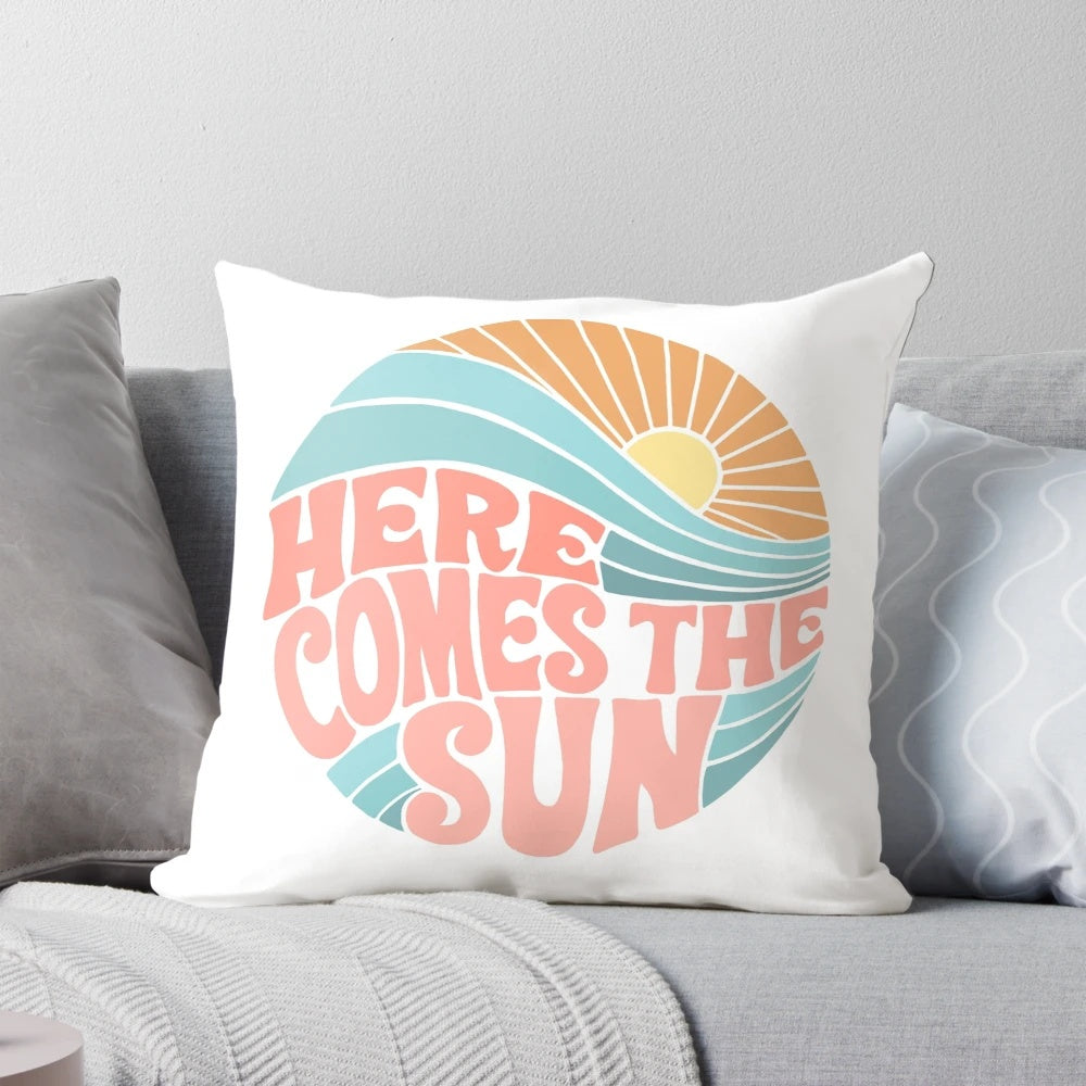 Colorful and vibrant sun-themed pillow with a groovy, psychedelic design
