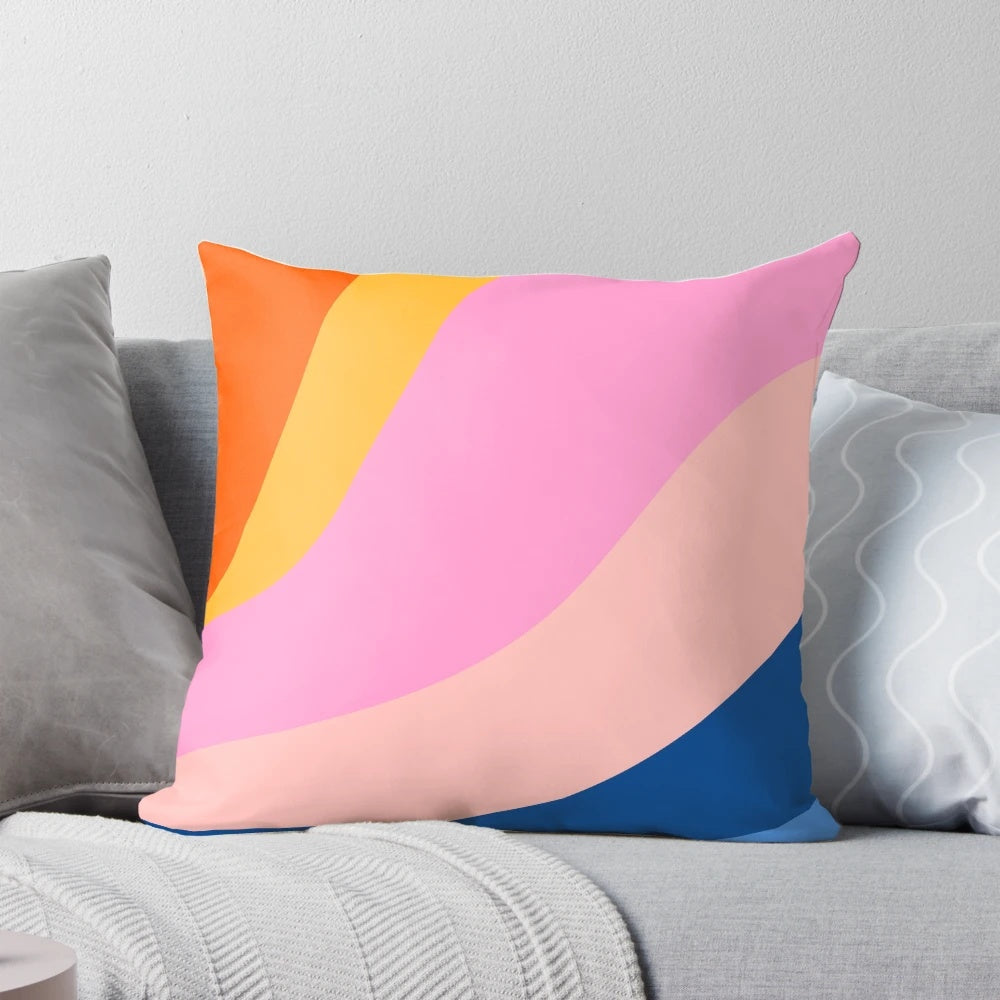 Colorful and wavy BRIGHT WAVES pillow with a trippy, modern design