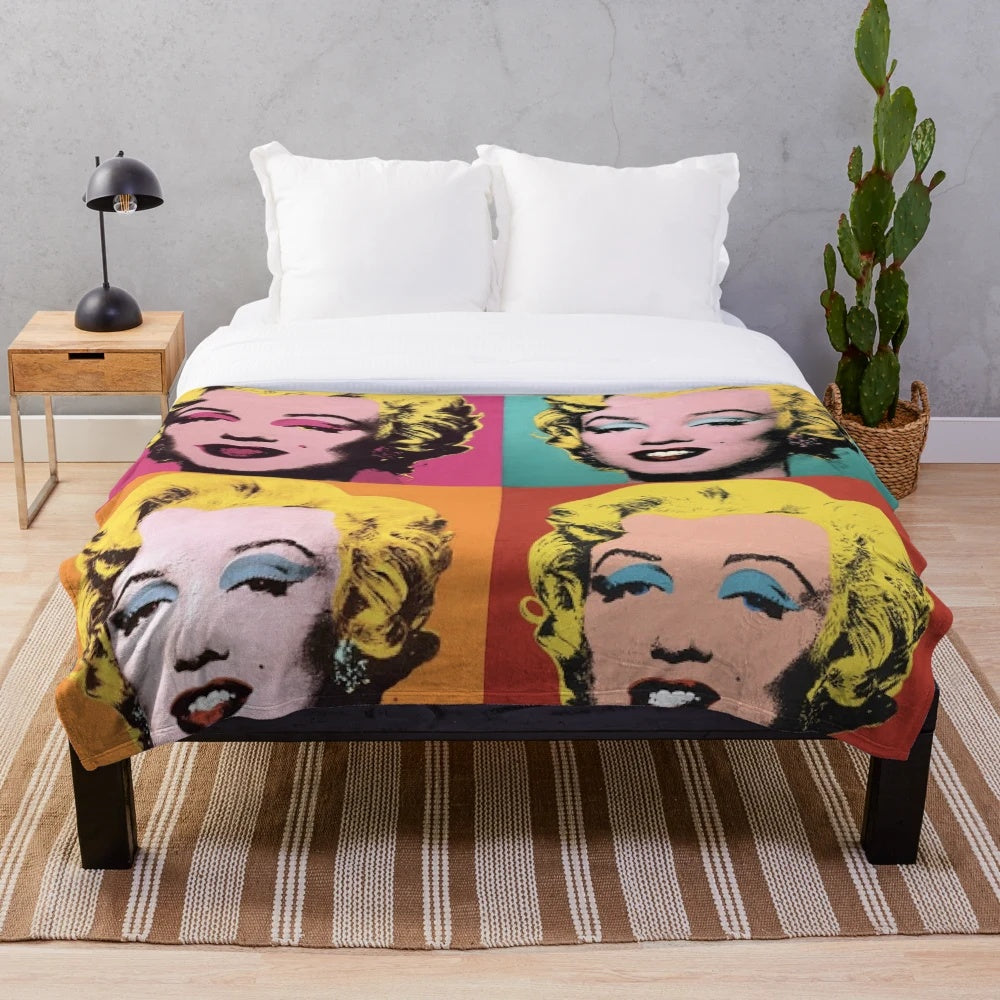 Colorful Andy Warhol-style Marilyn Monroe plush blanket