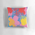 Colorful modern throw pillow featuring an Andy Warhol-inspired pop art design