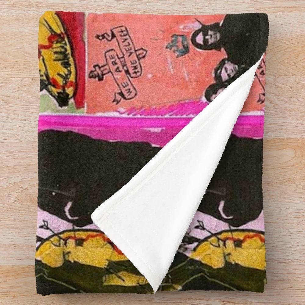 Andy Warhol inspired Velvet Underground plush blanket with iconic banana artwork