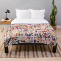 Colorful anime-inspired plush blanket featuring stylized girls in summer swimwear