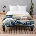 Plush blanket featuring the iconic "Great Wave off Kanagawa" Japanese artwork