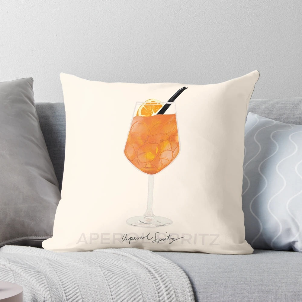 Colorful Aperol Spritz-themed decorative pillow