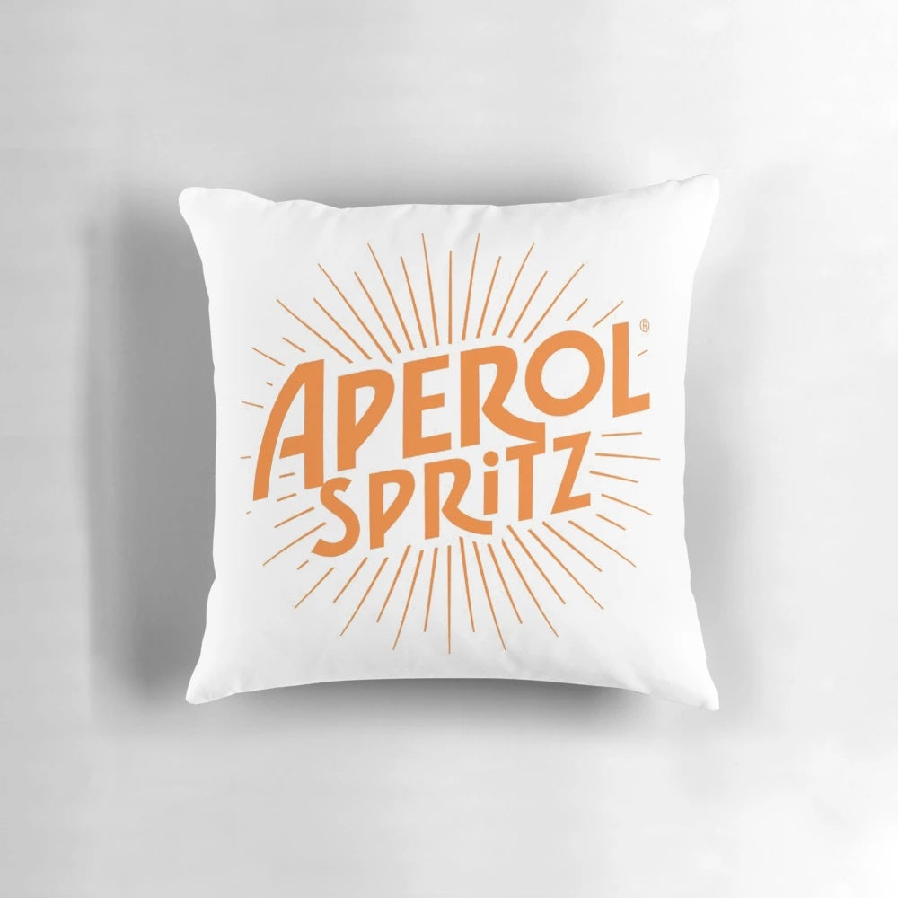 Decorative pillow featuring the classic Aperol spritz cocktail design