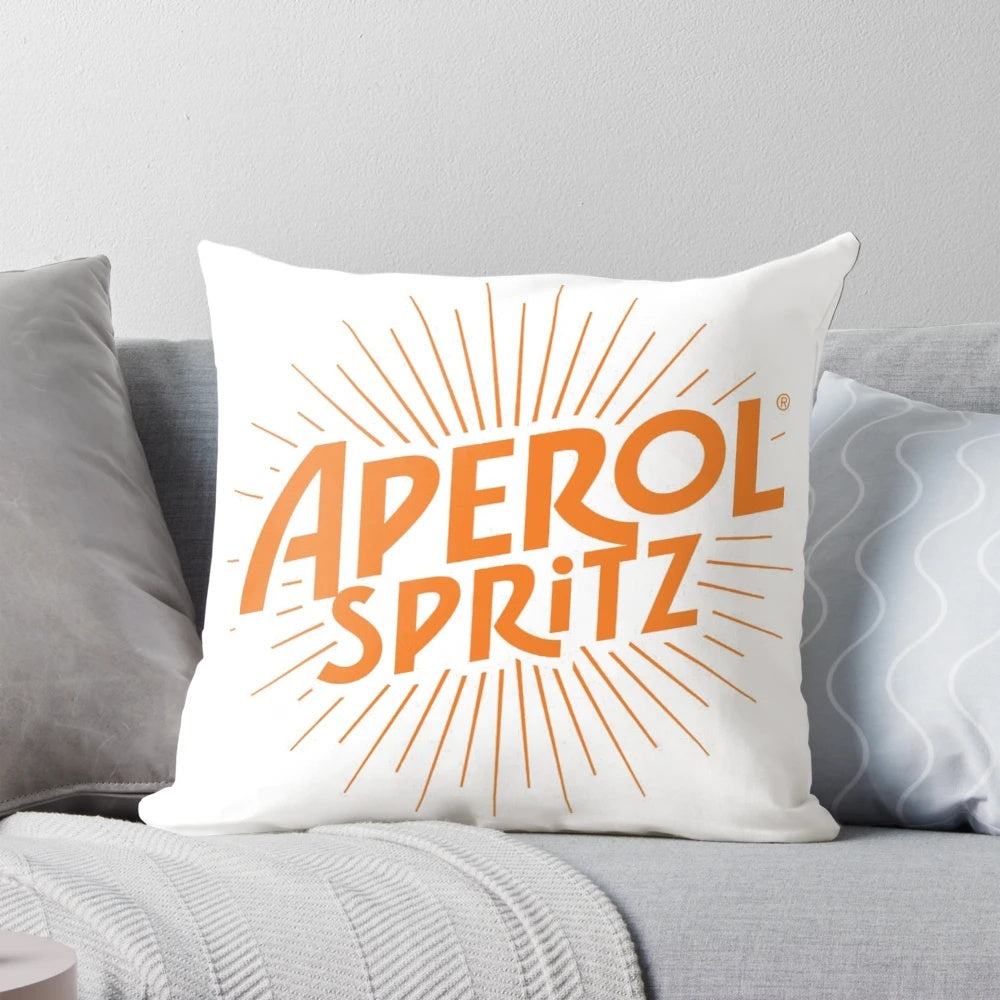 Decorative pillow featuring the classic Aperol spritz cocktail design