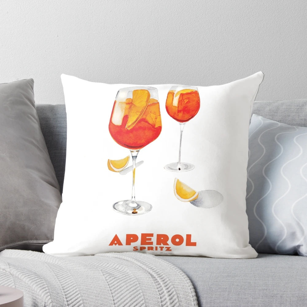 Vibrant watercolor painting of an Aperol spritz cocktail