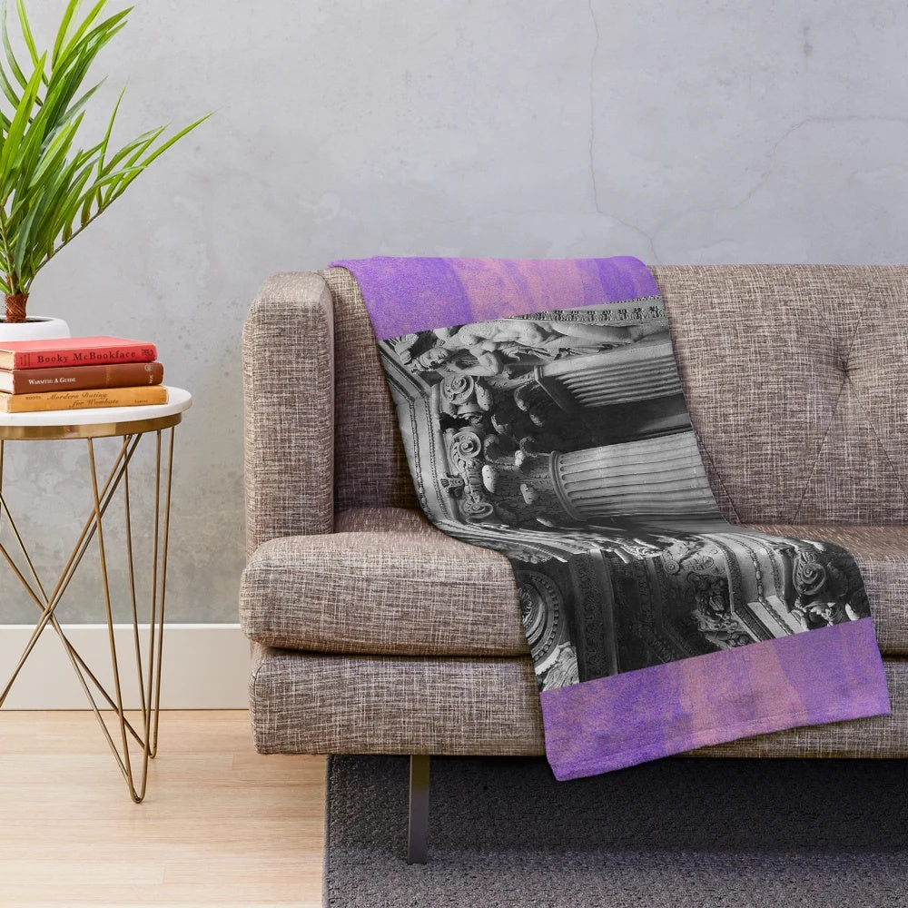 Vibrant and colorful plush blanket with architectural and eccentric design