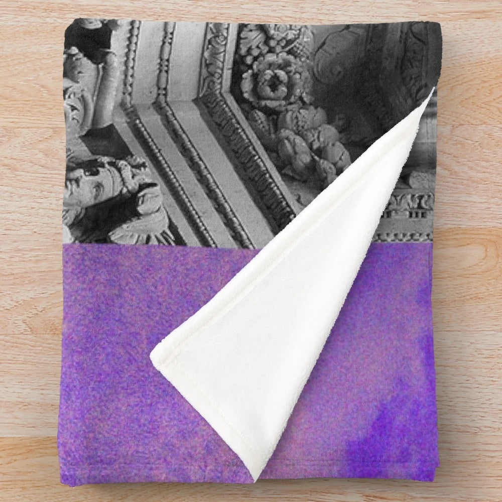 Vibrant and colorful plush blanket with architectural and eccentric design