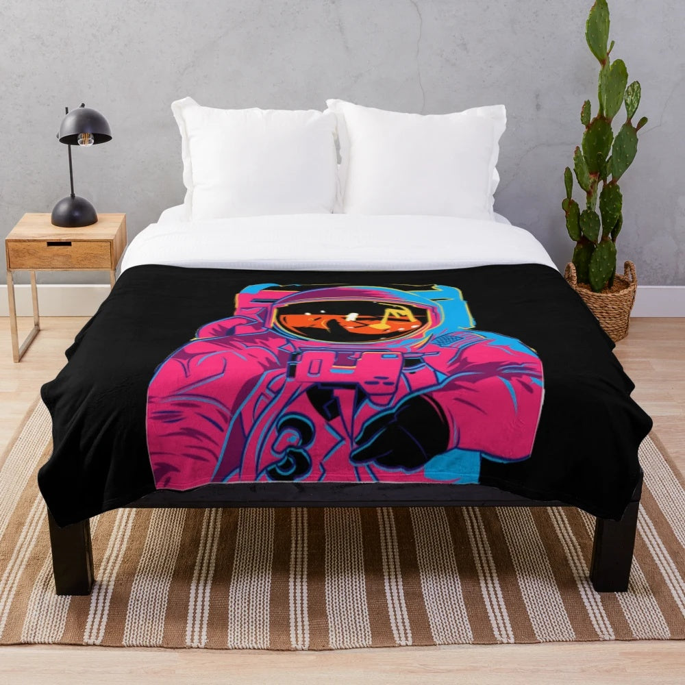 Trippy rainbow astronaut plush blanket with psychedelic and cosmic design