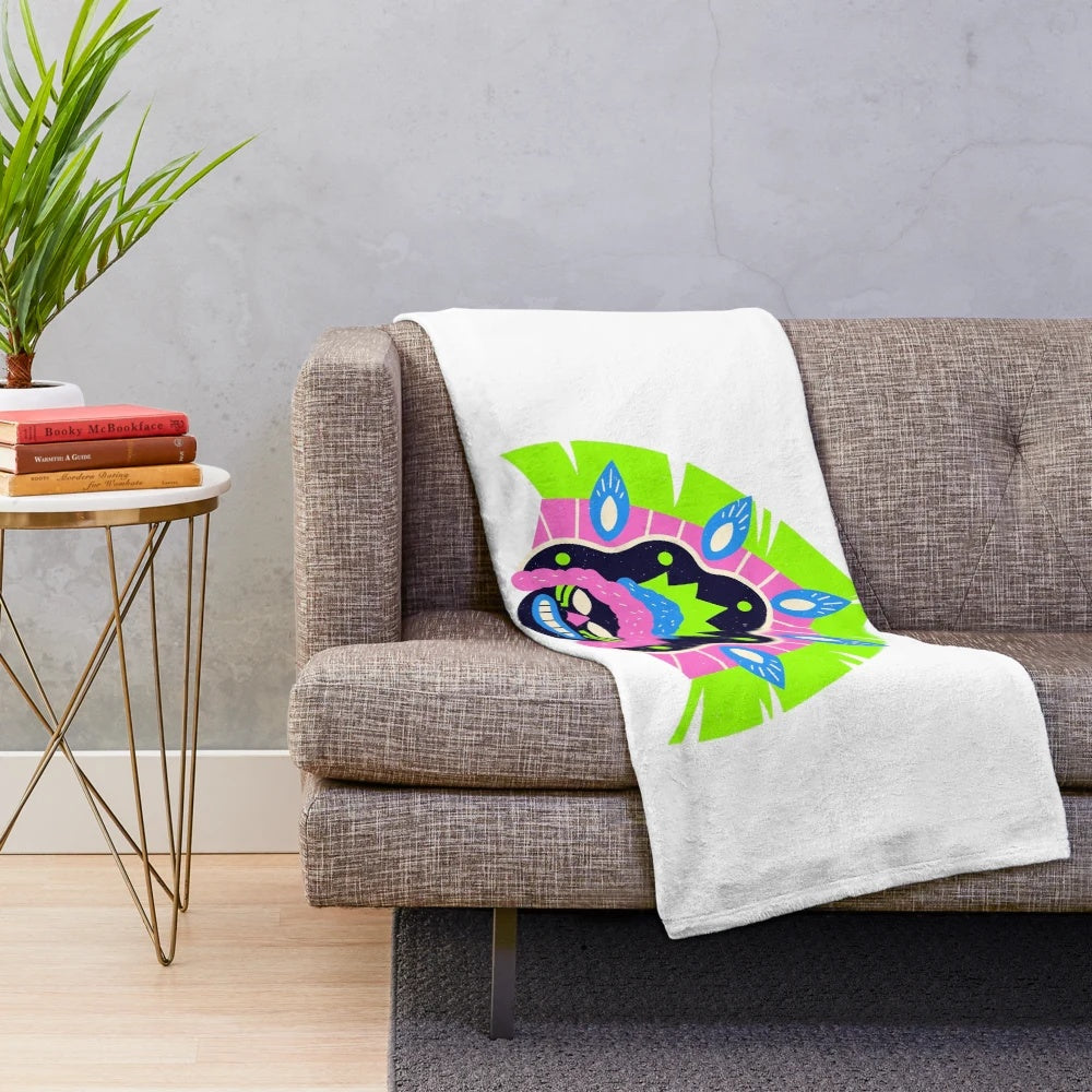 Ati-atihan festival mask plush blanket with colorful tribal patterns