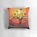 Colorful aboriginal art pillow featuring warm orange tones and traditional indigenous Australian designs.