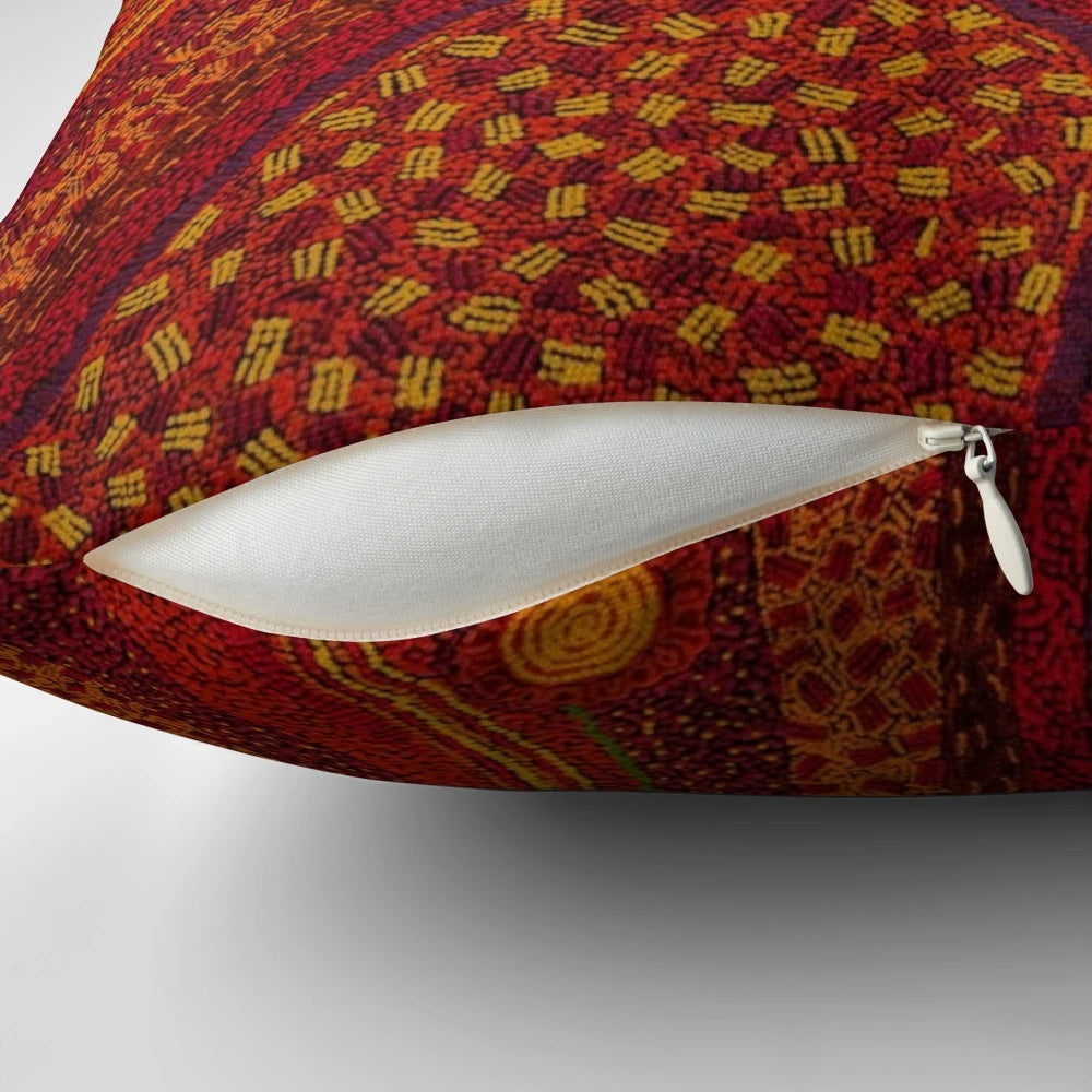 Colorful abstract pattern pillow cover featuring Australian aboriginal-inspired dot painting design