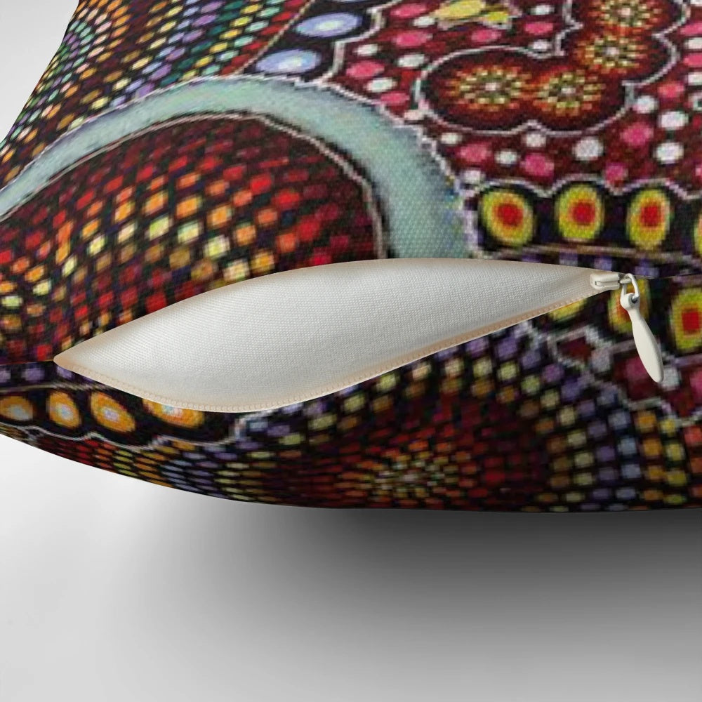 Colorful Australian aboriginal art-inspired decorative pillow