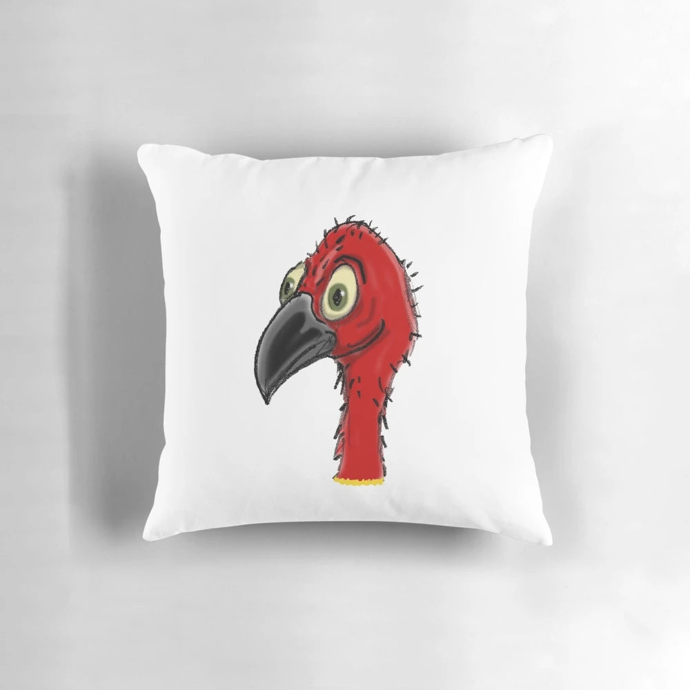 Colorful illustration of an Australian bush turkey, also known as a brush turkey, featured on a decorative pillow.