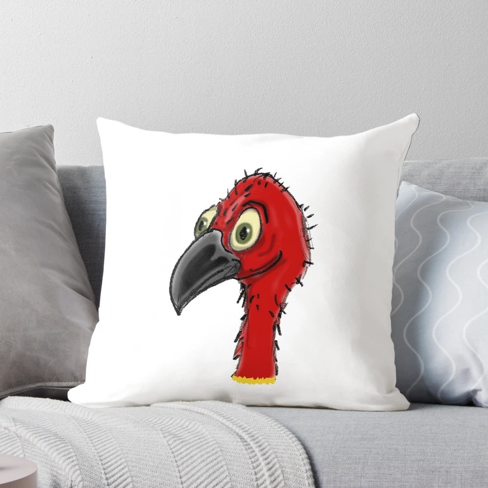 Colorful illustration of an Australian bush turkey, also known as a brush turkey, featured on a decorative pillow.