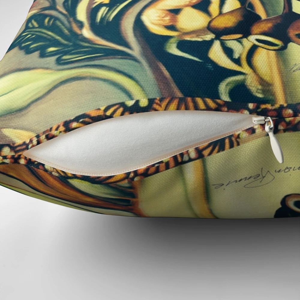 Pillow featuring a colorful design of native Australian plants and flowers