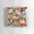 Colorful Australian native flowers in a garden design on a decorative throw pillow