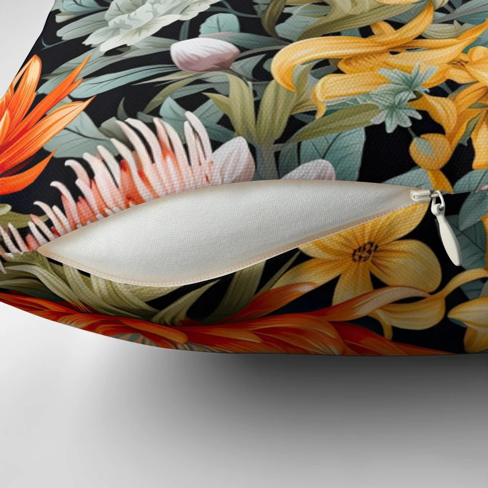 Colorful Australian native flowers in a garden design on a decorative throw pillow