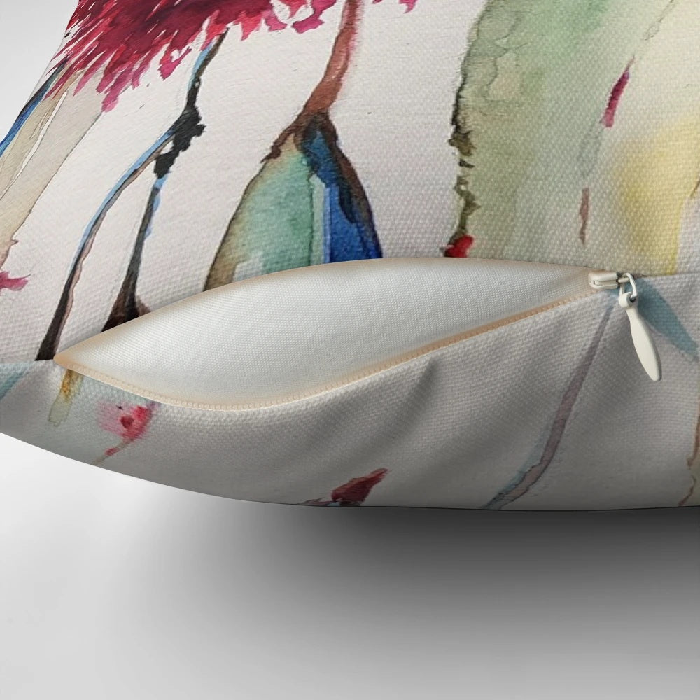 Gum Tree Watercolor Pillow featuring vibrant Australian native flowers like Rosella, Eucalyptus, and Banksia