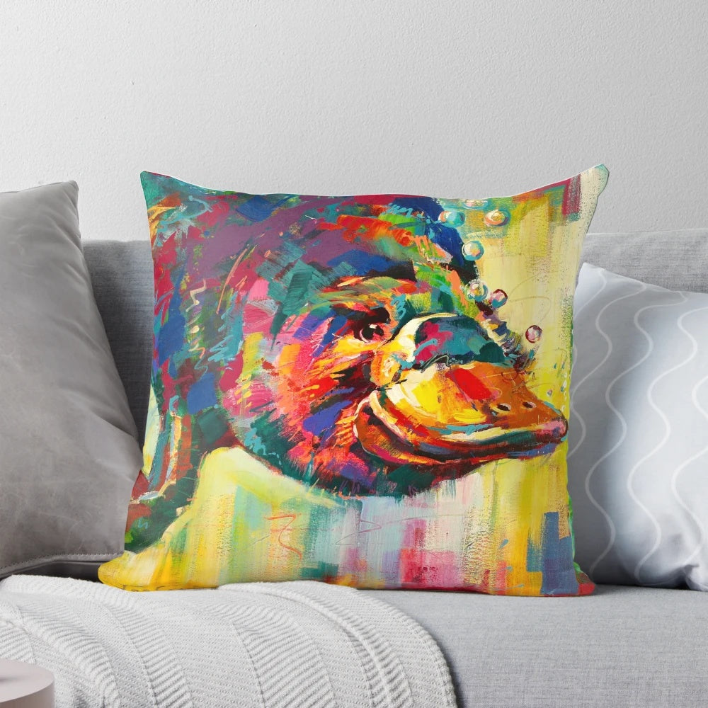 Colorful pop art-style illustration of a duck-billed platypus, the unique Australian mammal