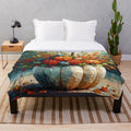 Pumpkin and floral bouquet impressionist painting on plush blanket
