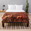 Vibrant autumn forest animals floral tapestry plush blanket