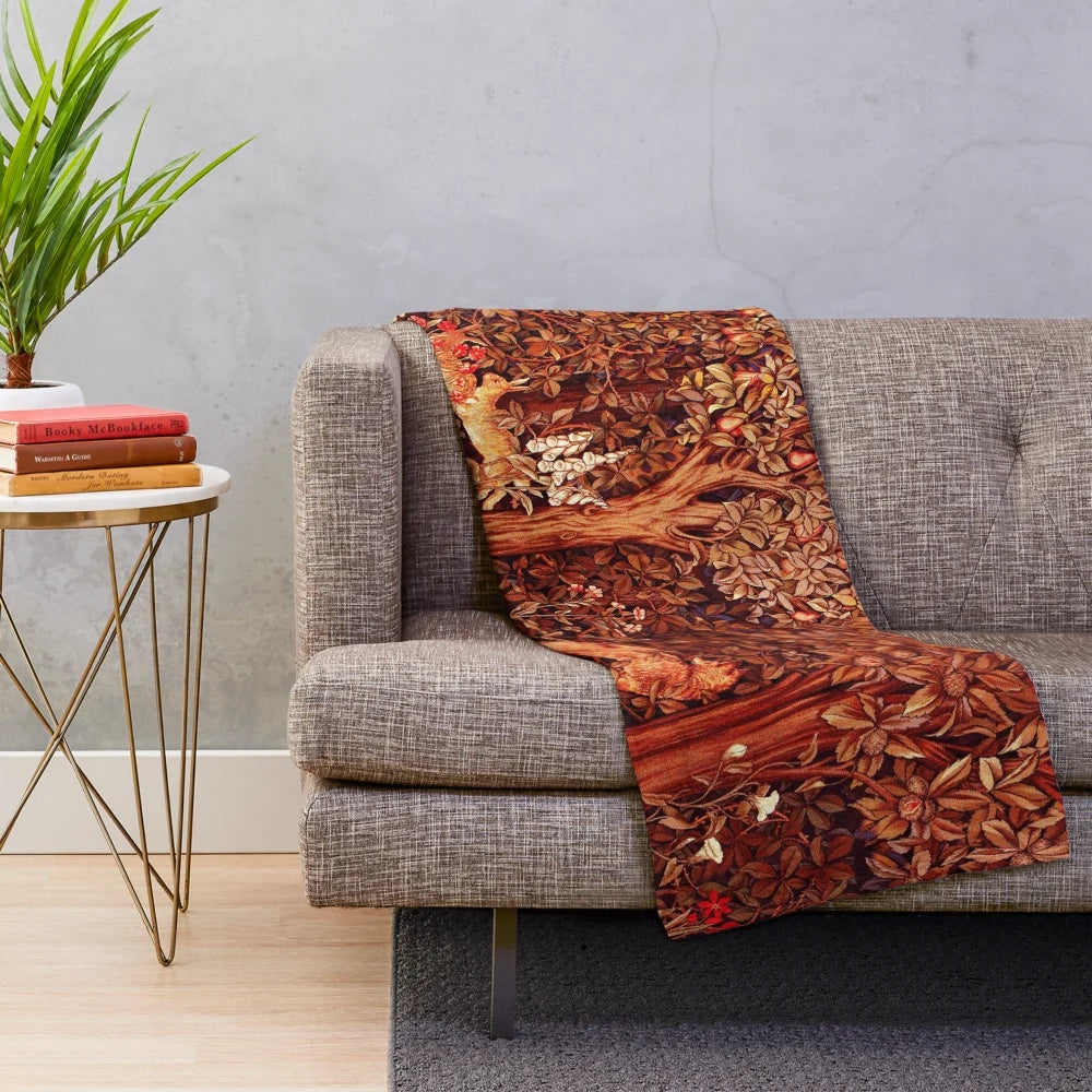 Vibrant autumn forest animals floral tapestry plush blanket