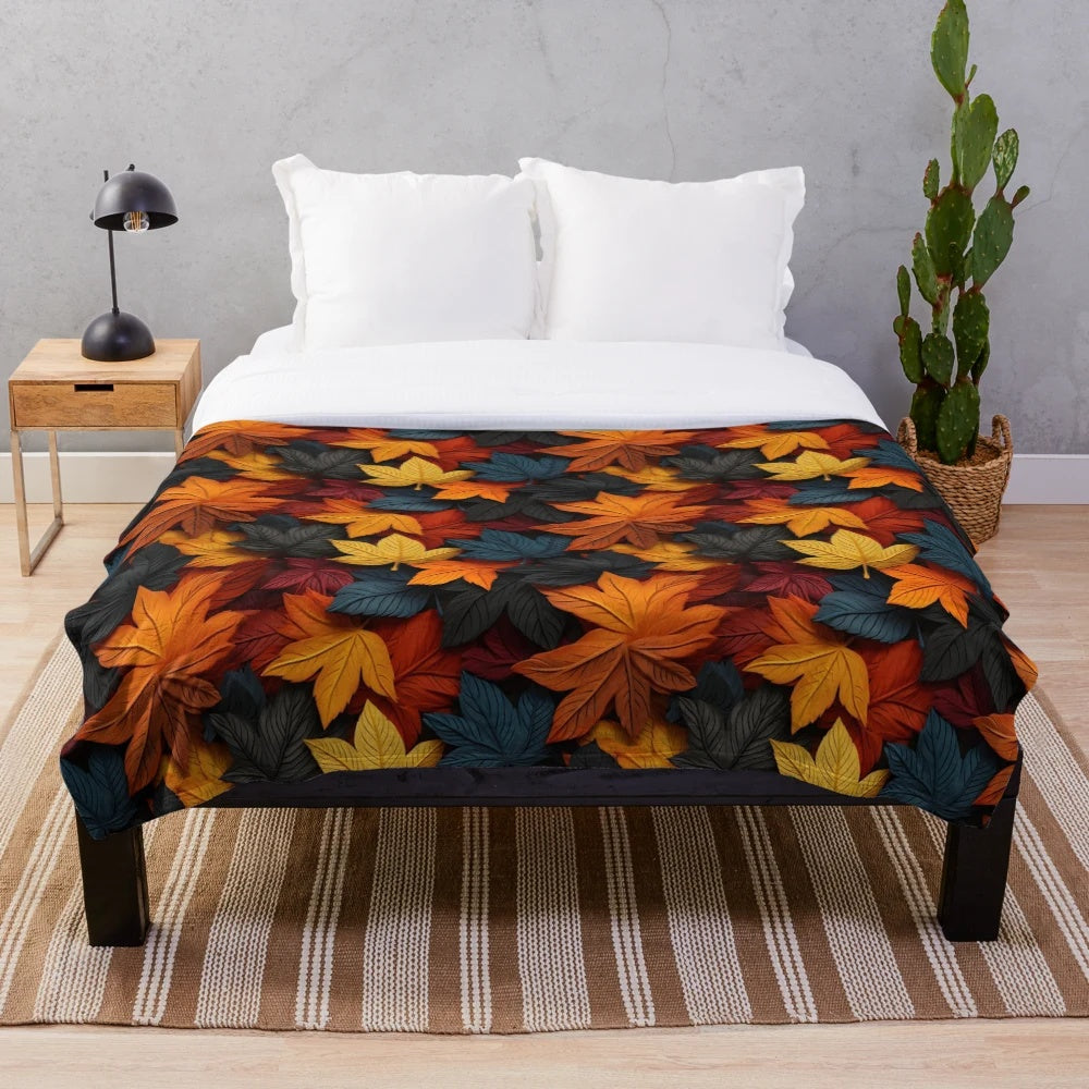 Cozy plush blanket featuring a vibrant autumn leaf design