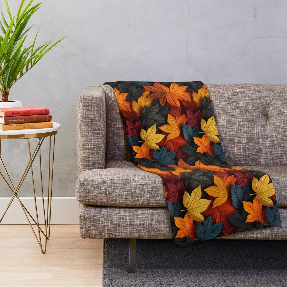 Cozy plush blanket featuring a vibrant autumn leaf design