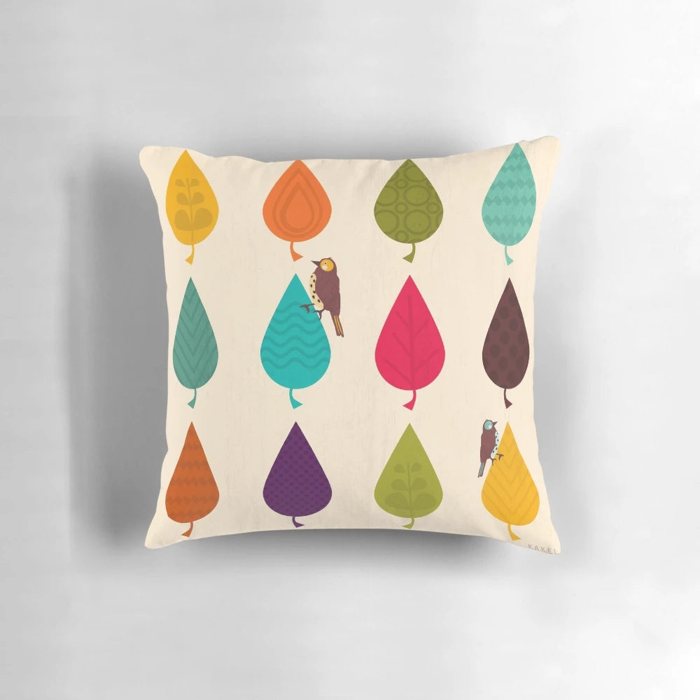 Colorful autumn leaves pattern on a fluffy, soft pillow for nature-inspired home decorating