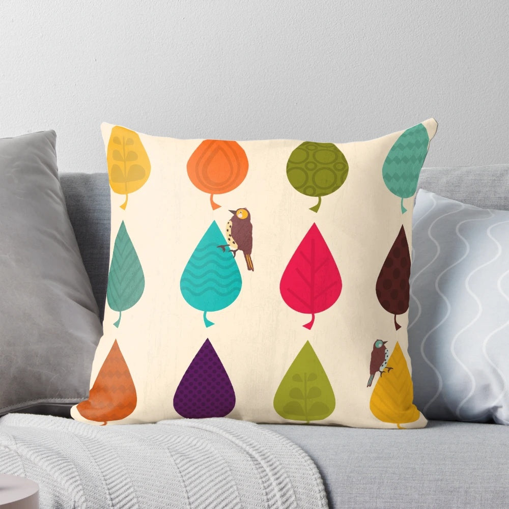 Colorful autumn leaves pattern on a fluffy, soft pillow for nature-inspired home decorating