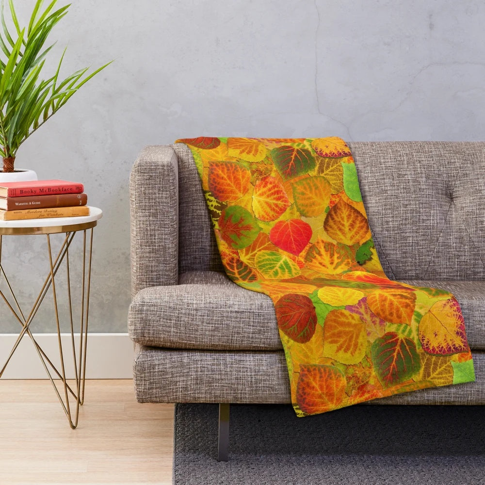 Colorful autumn leaves collage pattern plush blanket