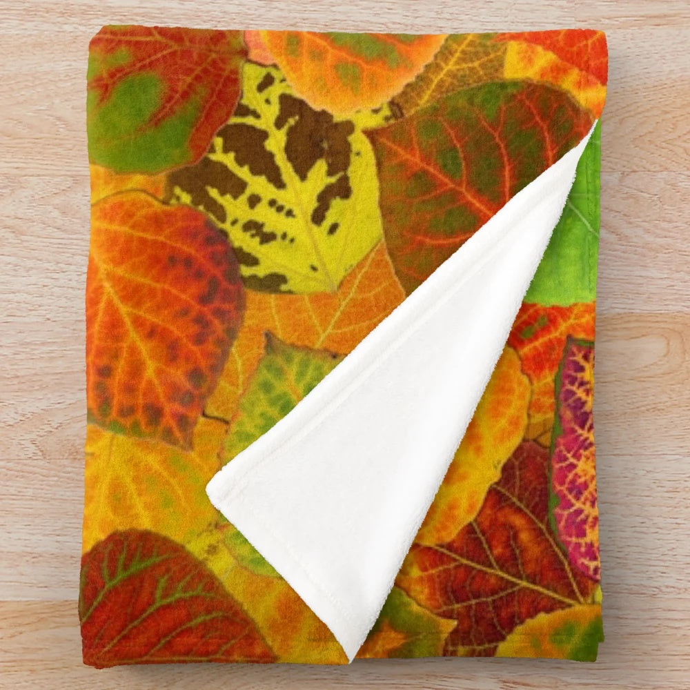 Colorful autumn leaves collage pattern plush blanket